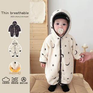 婴儿衣服春秋季连体衣女宝宝超萌毛绒加厚连帽爬服家居服睡衣秋季