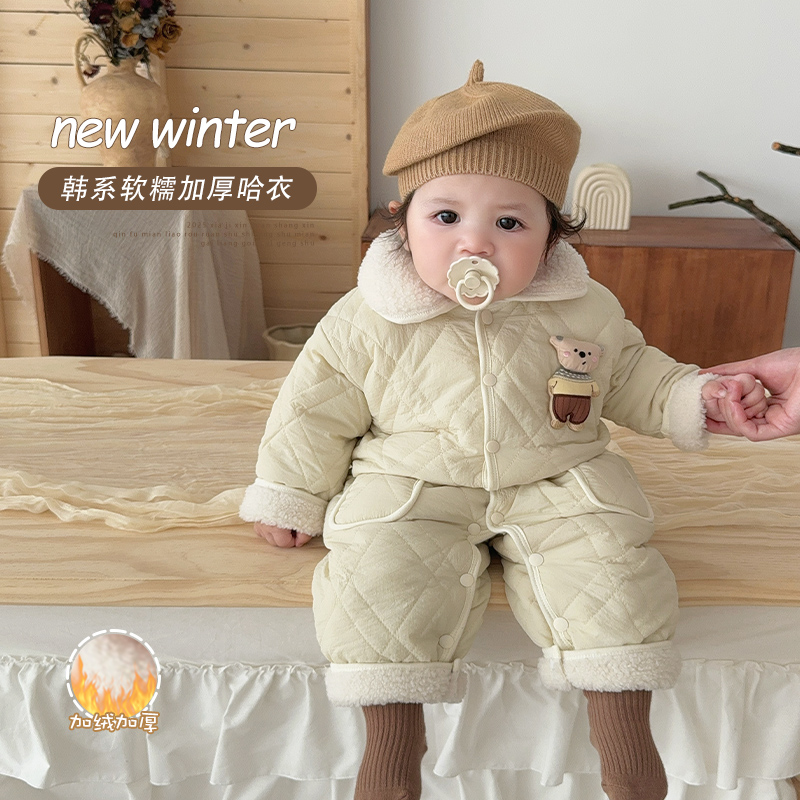 婴儿连体衣冬装保暖棉服男宝宝衣服冬季超萌韩版加绒夹棉外出服