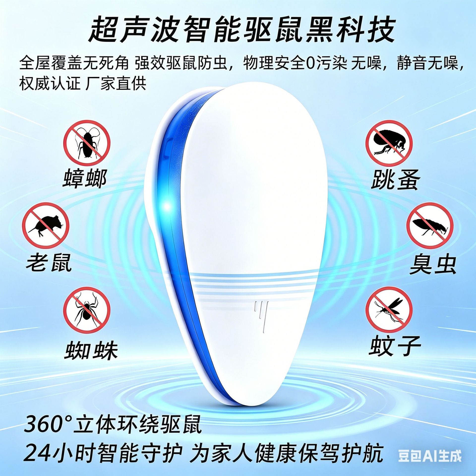 超声波驱鼠器家用仓库超市智能变频驱蟑螂老鼠驱虫器电子猫防鼠图片