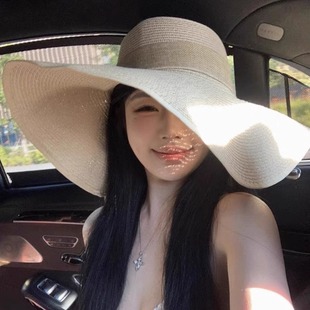 防晒加大帽檐遮阳帽子海边度假沙滩太阳帽可折叠大头围 草帽女夏季