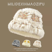 2025新款 真兔毛云朵针织醒狮帽子女冬季 保暖毛绒绒百搭盆帽显脸小