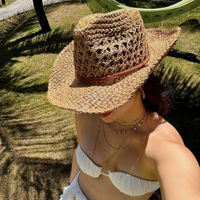 复古镂空牛仔西部草帽女夏季