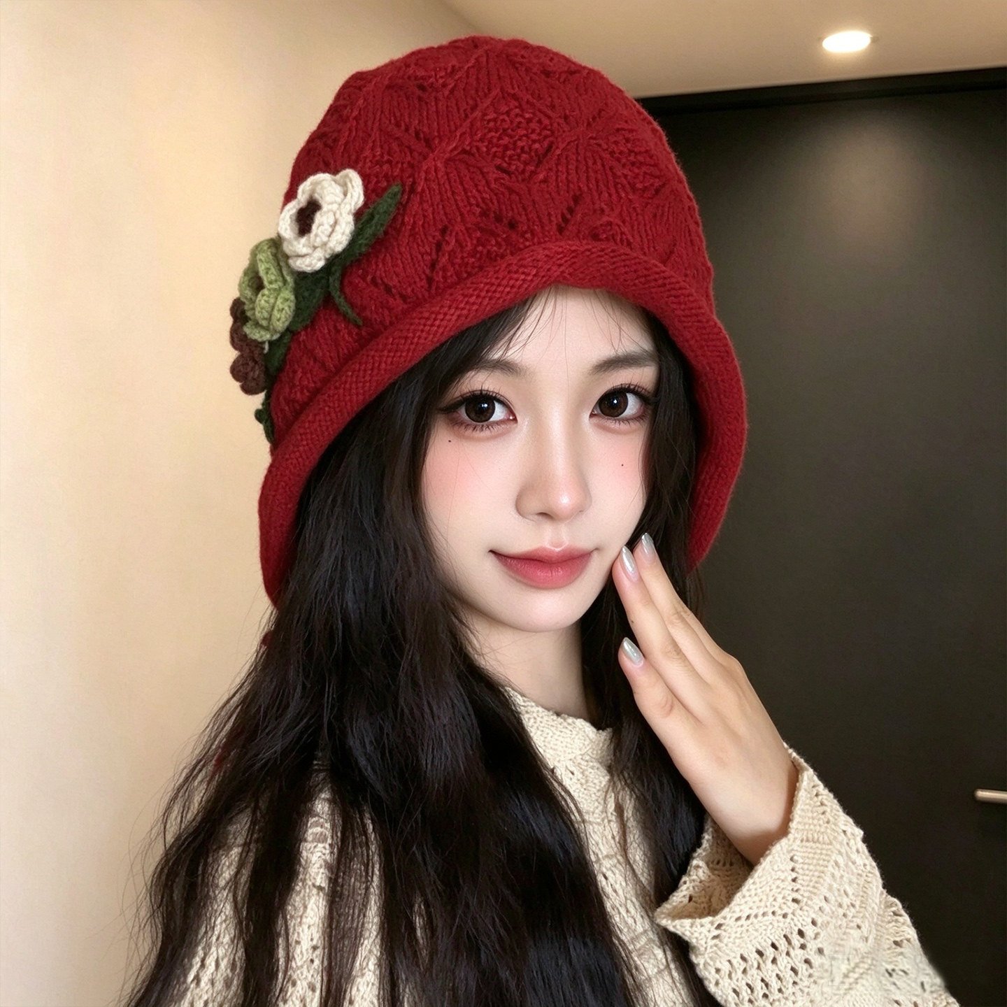 冬季保暖护耳显脸小针织帽女款