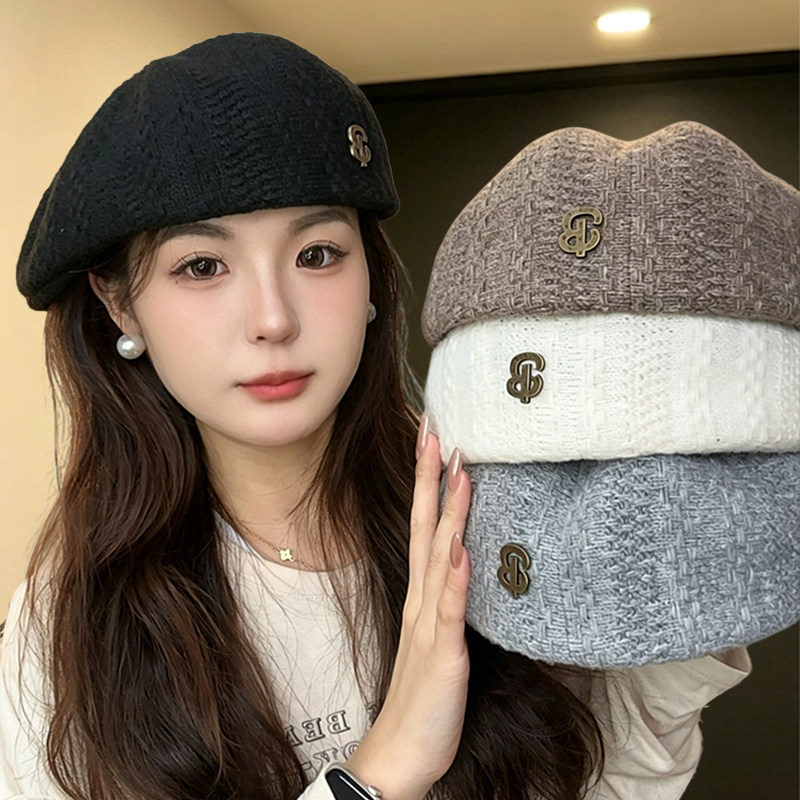 秋冬针织定型百搭显脸小贝雷帽女