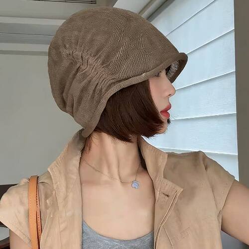 老钱风亚麻镂空透气堆堆帽女春夏