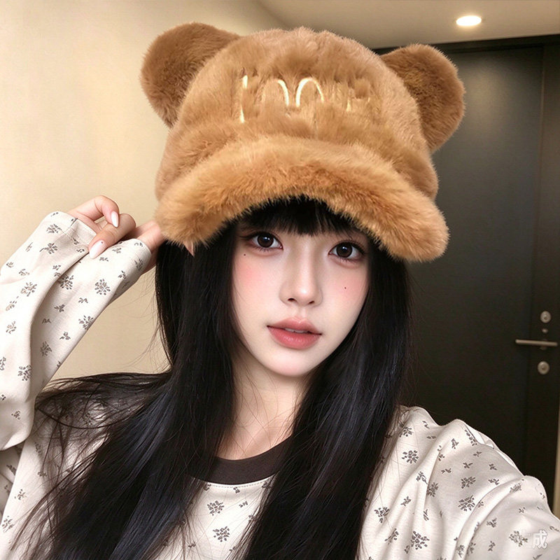 冬季女小熊正反两戴保暖棒球帽