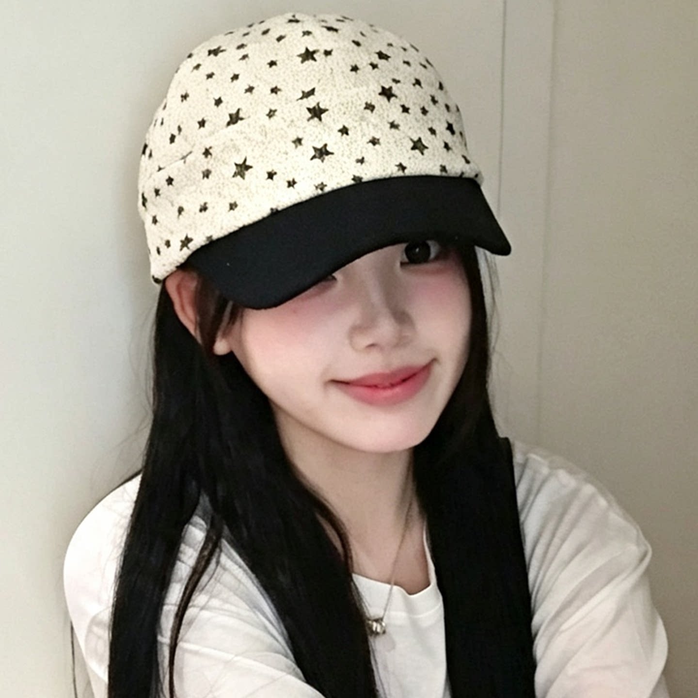 复古黑白星星大檐显脸小鸭舌帽