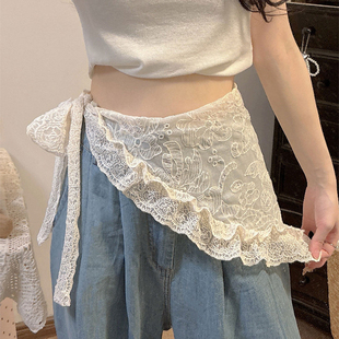 芭蕾风蕾丝花边三角巾女2026新款牛仔裤屁帘半身裙子叠穿腰封配饰
