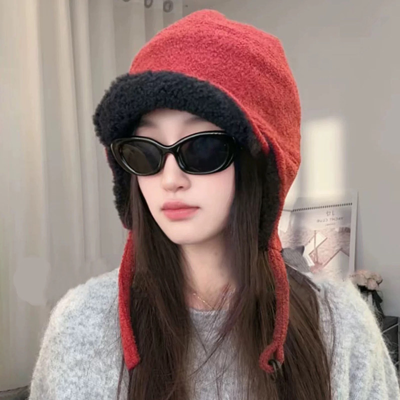 日系复古羊羔毛护耳飞行帽显脸小