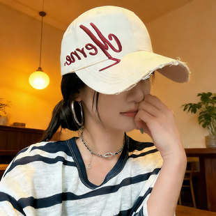 大头围帽子女春季硬顶宽檐显脸小鸭舌帽韩系刺绣字母防晒棒球帽男