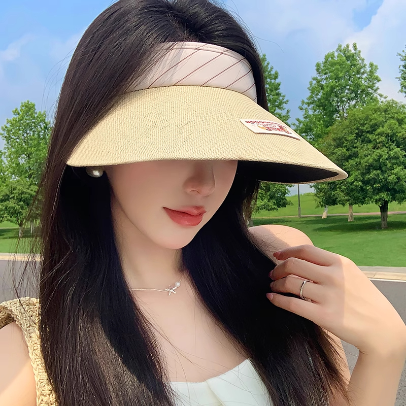 韩版腊肠狗贴布空顶帽子女夏季大檐骑车遮阳帽防紫外线户外防晒帽