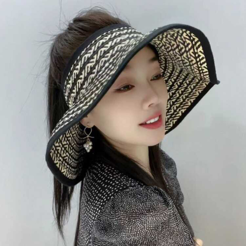 遮阳帽出游休闲女性春夏卷边条纹