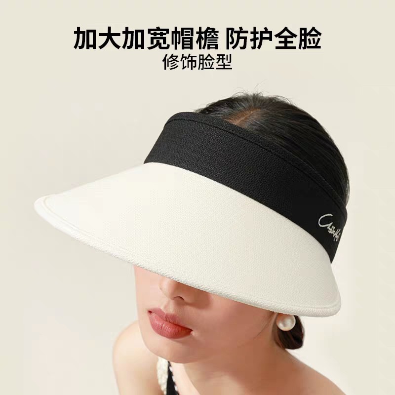 防晒帽女2025新款刺绣大檐遮阳帽夏季出游骑车沙滩防紫外线空顶帽
