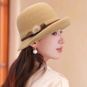 帽子女2025秋冬卷边蝴蝶结渔夫帽子女中老年妈妈盆帽百搭优雅礼帽