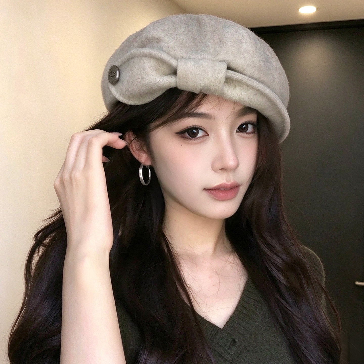 日系复古蝴蝶结云朵报童帽女秋冬