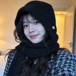 2025新款红色围脖一体保暖百搭防寒含羊毛巴拉克拉法帽子女冬季潮