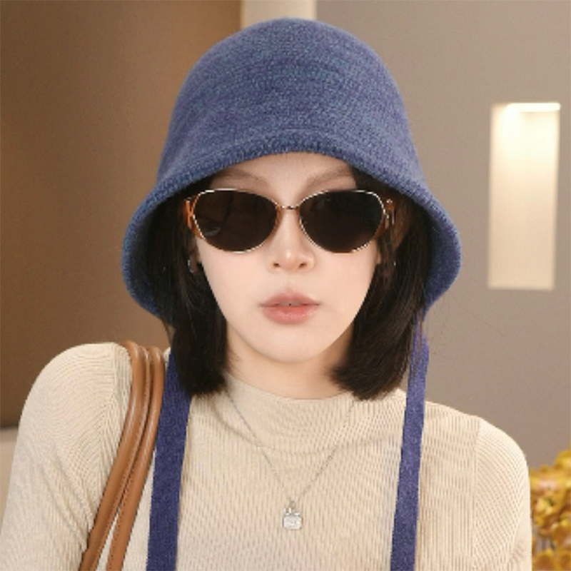 日系简约混色针织渔夫帽子女秋冬