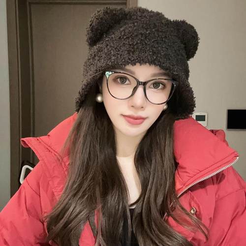毛线帽可爱小熊女秋冬季保暖护耳