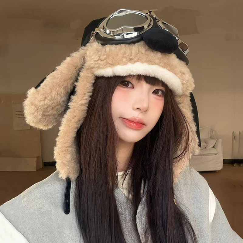 史努比飞行员眼镜雷锋帽子女秋冬