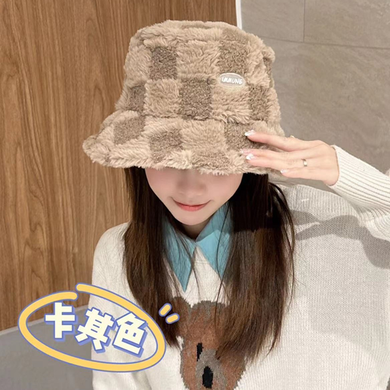 日系羊羔绒棋盘格渔夫帽子女秋冬加厚保暖网红盆帽显脸小休闲盆帽,服饰配件/皮带/帽子/围巾,帽子,淘宝优惠券,粉丝福利购,淘宝优惠卷