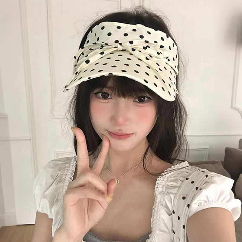 韩系波点蝴蝶结空顶遮阳帽女