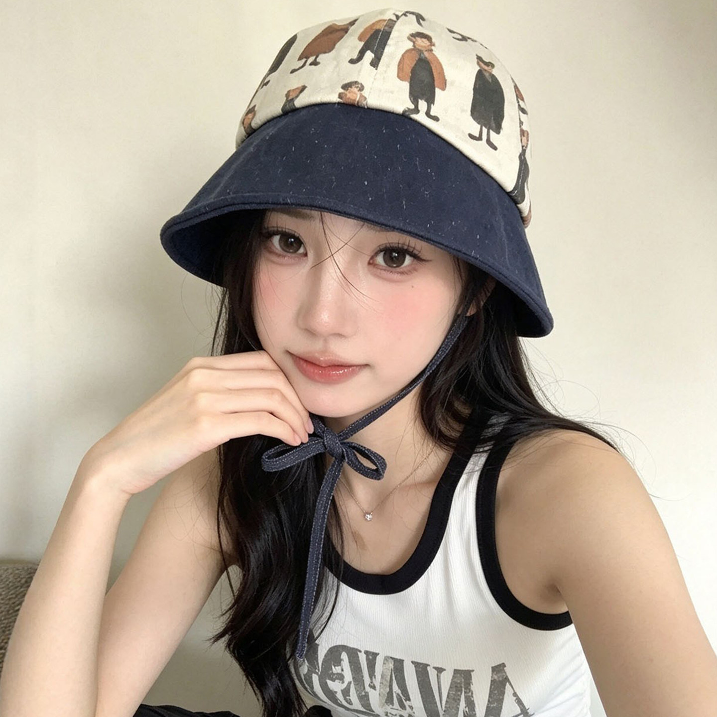 复古小人像渔夫帽女遮阳显脸小