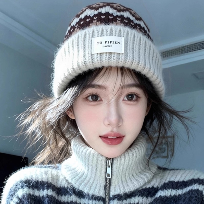 费尔岛保暖显脸小针织帽子女秋冬