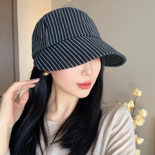 韩系复古条纹春夏显脸小鸭舌帽