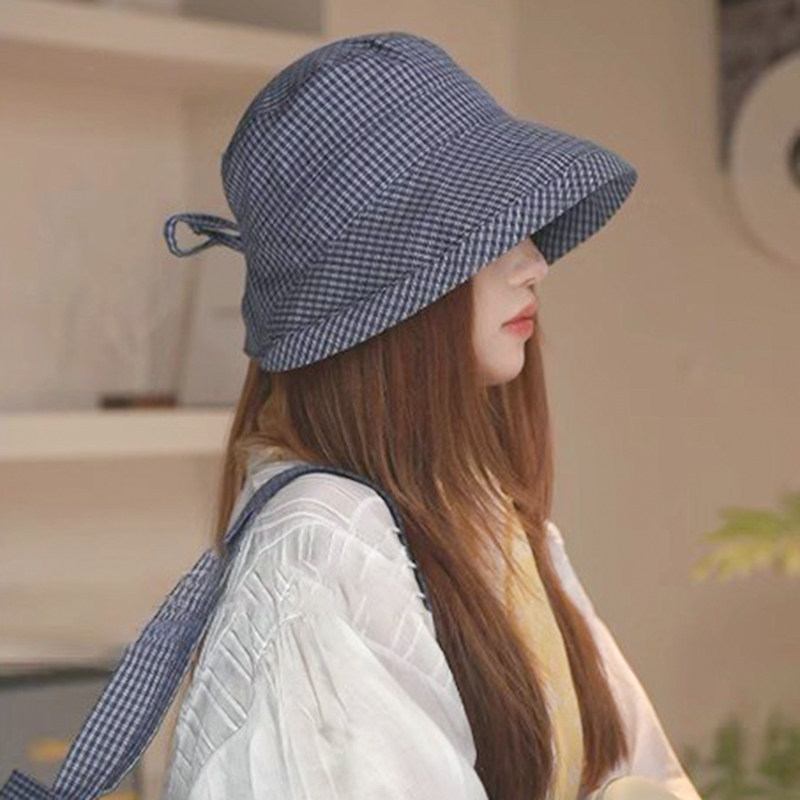 2025新款日系格纹卷边渔夫帽子女夏季新款遮阳防晒百搭显脸小盆帽,服饰配件/皮带/帽子/围巾,帽子,淘宝优惠券,粉丝福利购,淘宝优惠卷