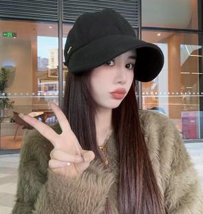 秋冬ins网红复古鸭舌帽女百搭时尚气质显脸小可扎马尾休闲马术帽