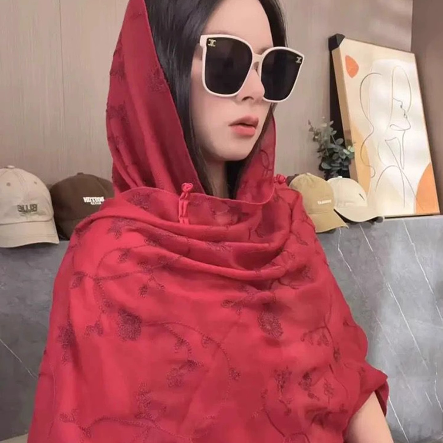 民族风复古薄款盘扣披肩女夏季多功能旅游防风日常空调房百搭丝巾