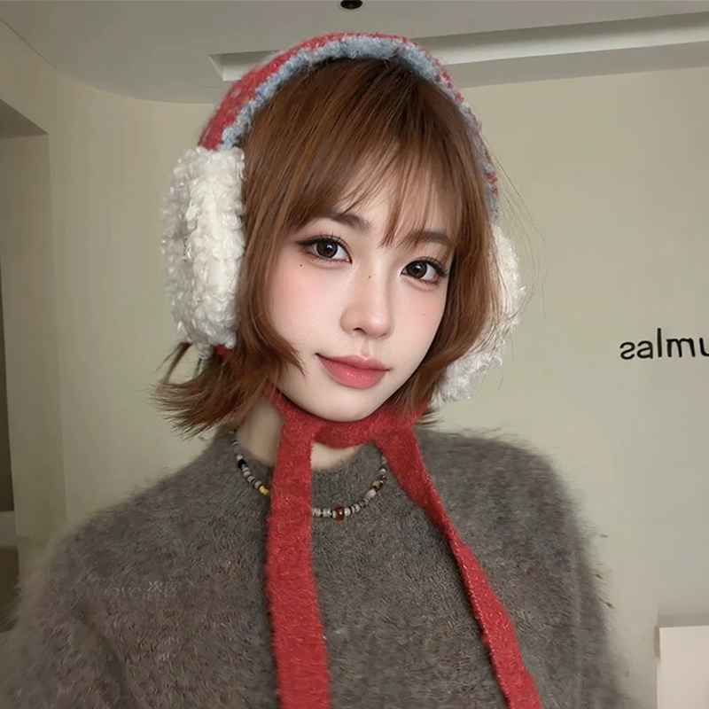 韩版波点绑带毛绒耳罩女款冬季保暖护耳骑行耳包防风防寒专用耳套