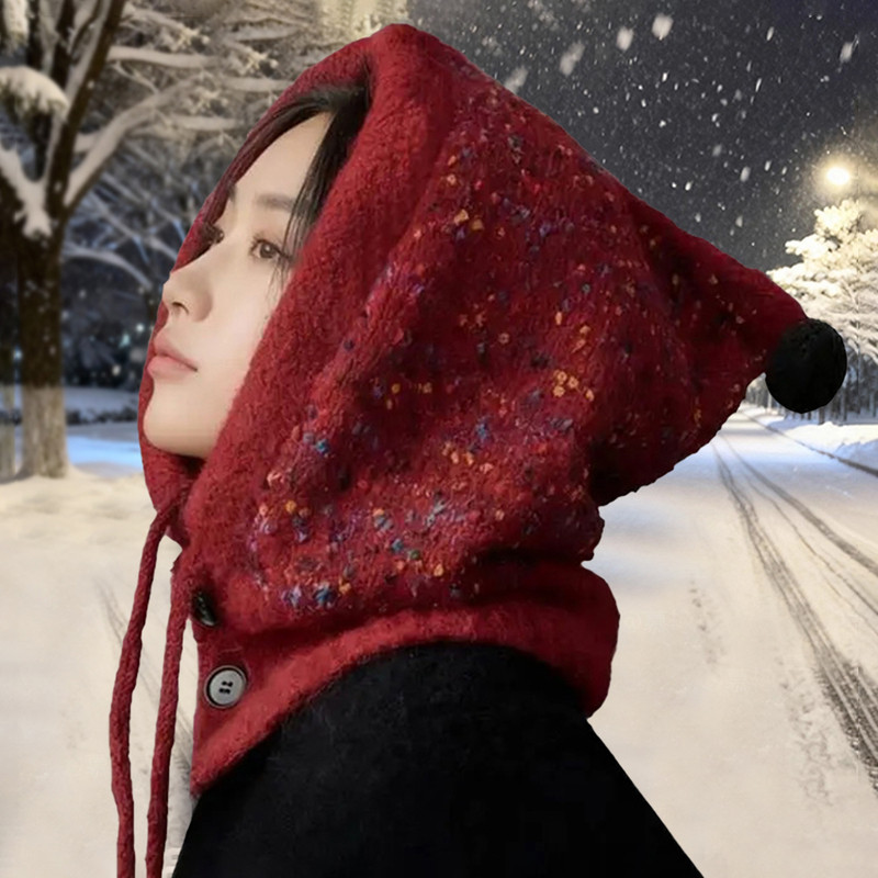 红色巴拉克拉法帽子女冬季保暖显脸小围巾一体护耳防寒针织套头帽,服饰配件/皮带/帽子/围巾,帽子,淘宝优惠券,粉丝福利购,淘宝优惠卷