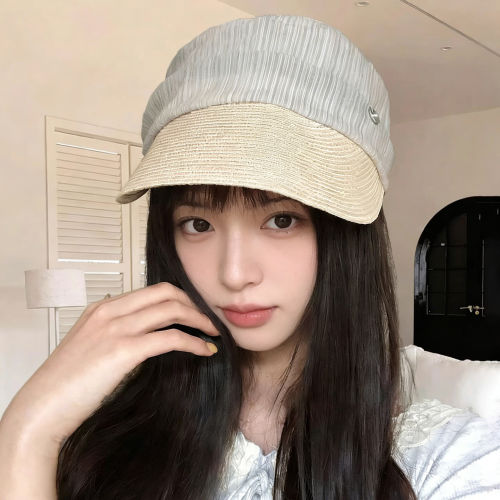 夏季草编拼色显脸小防晒渔夫帽