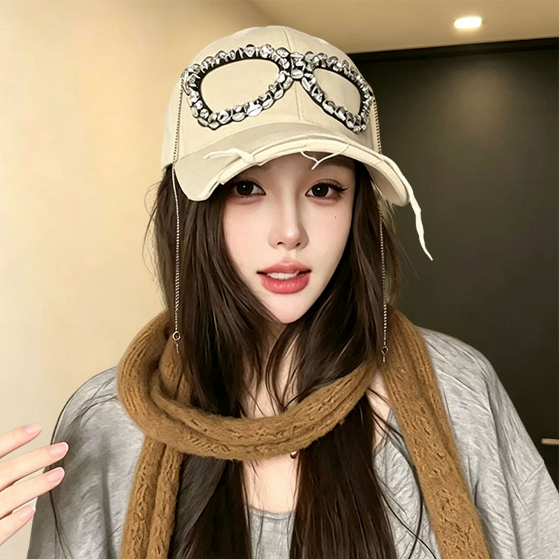 辣妹风水钻眼镜宽檐鸭舌帽女秋