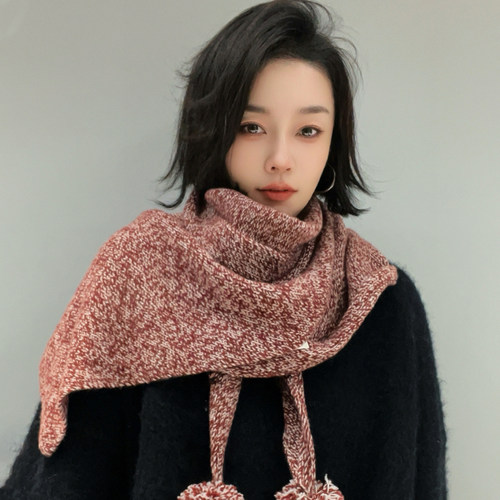 法式复古羊毛花纱三角围巾女冬季