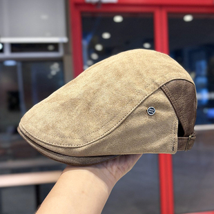 老钱风麂皮绒前进帽子女秋冬复古百搭报童帽韩版文艺反戴贝雷帽男