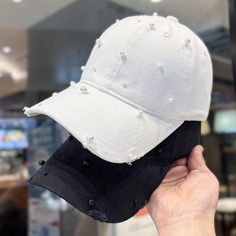 做旧渐变色珍珠棒球帽百搭破洞潮