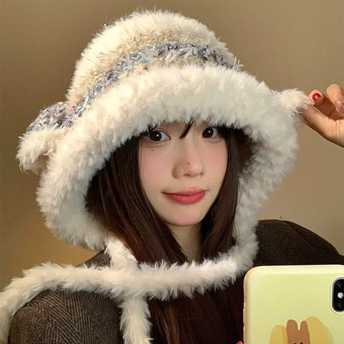 可爱小羊耳朵毛绒帽骑车保暖护耳