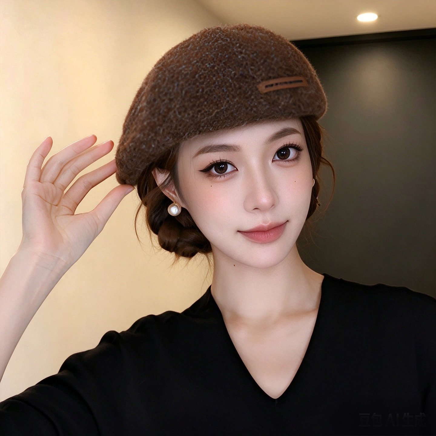 复古显脸小保暖贝雷帽女大头围