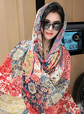 巴比伦夏日防晒旅游披肩时尚百搭红色薄款民族风拍照优雅气质女潮