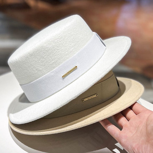 2025春秋季新款法式名媛赫本风礼帽女英伦复古平顶百搭毛呢帽子