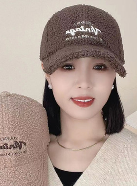 羊羔毛绒棒球帽女冬季2025年新爆款时尚百搭帽子秋冬毛茸茸鸭舌帽