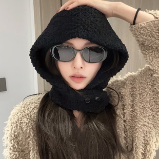 韩国春秋新款巴拉克拉法帽加厚保暖毛线帽子围脖一体护耳针织帽女