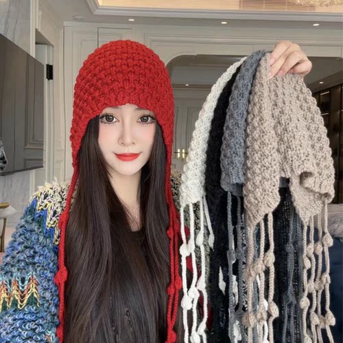 毛线帽百搭女秋冬手工编织大头围