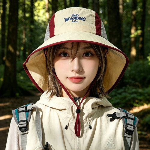 户外复古拼色渔夫帽女夏季速干防晒帽透气网眼帽子登山帽亲子款男