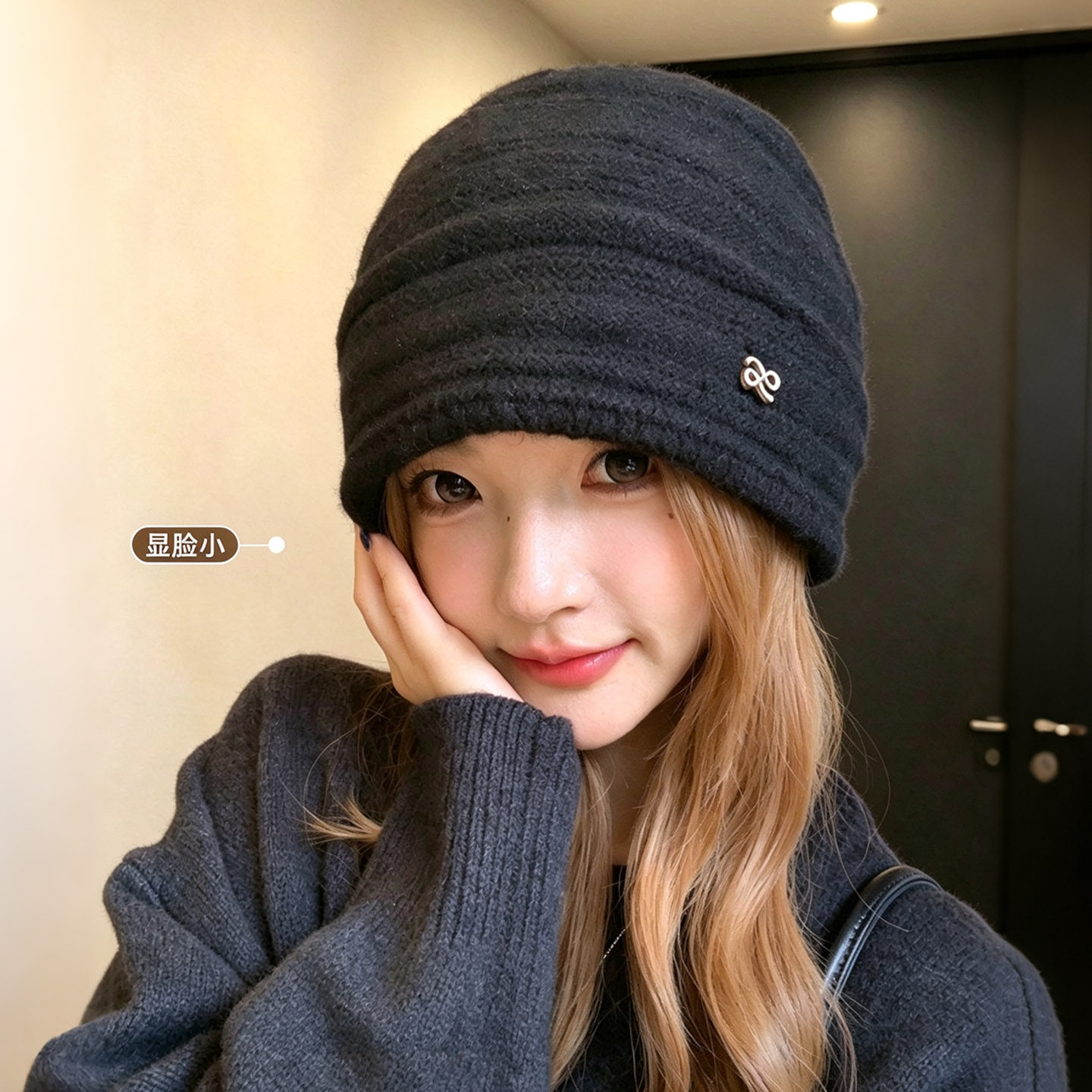 秋冬羊毛堆堆帽女保暖显脸小