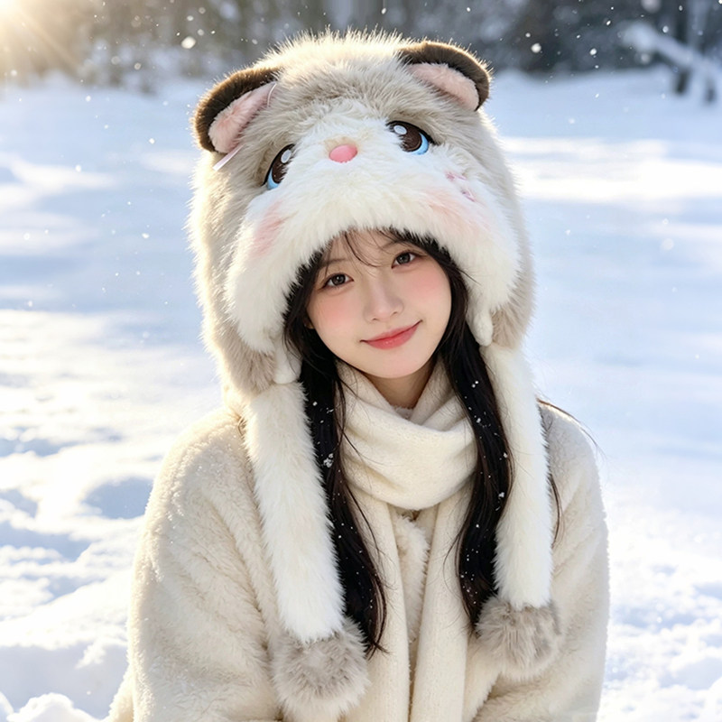 女冬季加厚保暖护耳猫咪雷锋帽