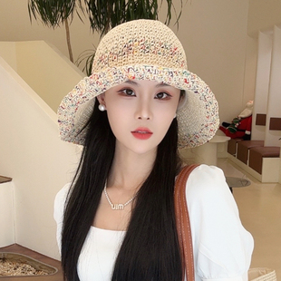 彩虹编制草帽渔夫帽子女2025新款夏季防晒帽遮阳帽海边出游沙滩帽