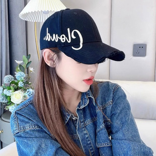 黑色硬顶鸭舌帽女秋季字母大头围帽子棒球帽遮阳韩版百搭男刺绣潮
